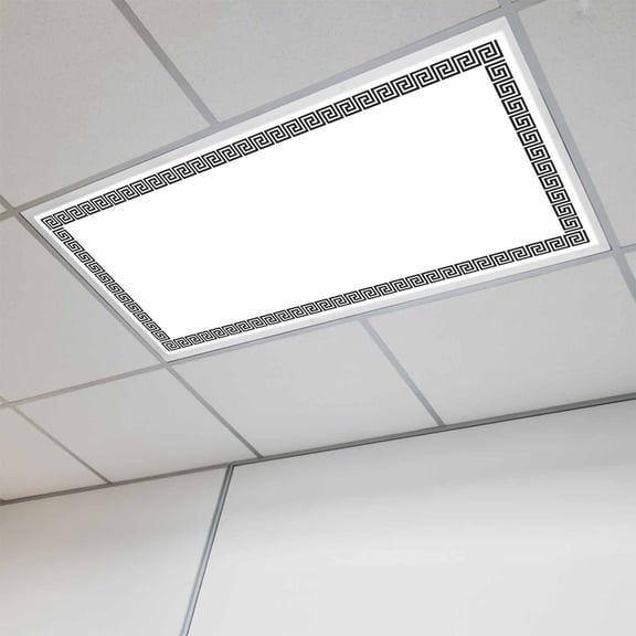 1 Pcs White Traditional Fluorescent Light Covers Greek Key Meander Border Square Geometric Magnetic Light Covers for Ceiling Lights 4 x 2 ft Drop Ceiling Lights Cover Shade for Office, Home, Hospital