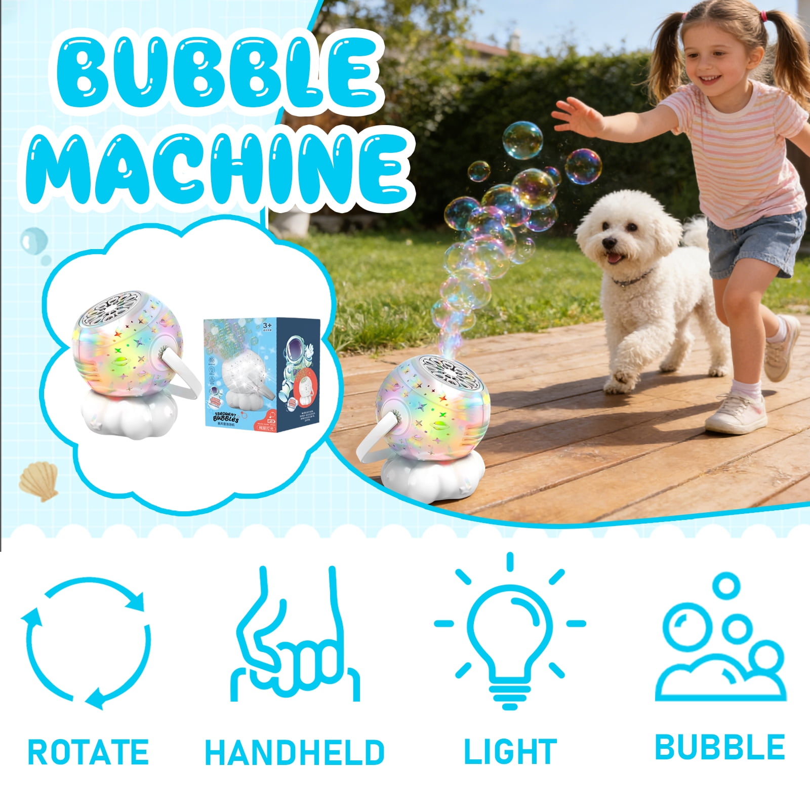 2-in-1 Galaxy Projector Bubble Machine with 100ml Bubble Concentrate, Charging Cable, Rotating Handheld Design with Light, Outdoor, Party, Wedding
