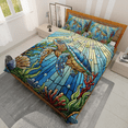 thumbnail image 3 of Lotusprinthandmade Colorful Sea Turtle Quilt Bedding Set (White Binding) 5 Sizes (Made in Vietnam) (60x70), vibrant sea turtle quilt bed set, sea turtle comforter set, 3 of 6