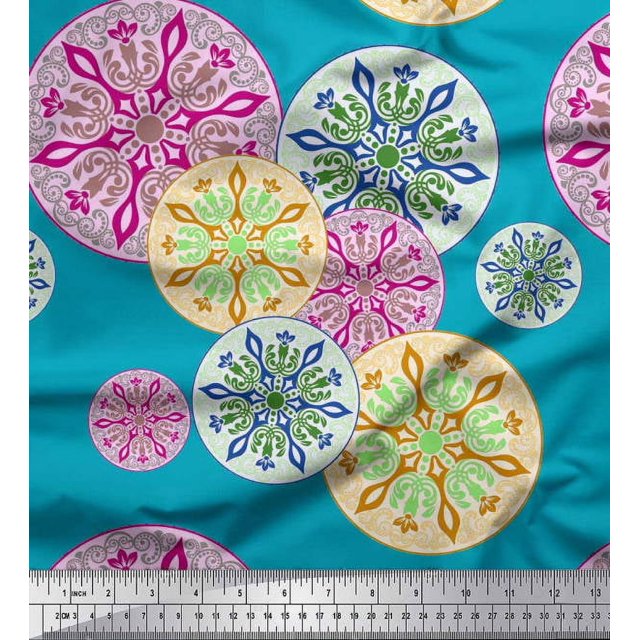 Soimoi Silk Fabric Mandala Ethnic Print Fabric by The Yard 42 Inch Wide