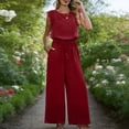 thumbnail image 5 of Ruimatai Women's Sleeveless Lace Jumpsuit Drawstring Waist Pocketed Wide Leg One Piece Outfit for Casual Daily and Vacation Wear, 5 of 7