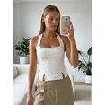 thumbnail image 4 of Camisetas sin mangas con cuello halter para mujer, color liso, bajo con abertura, chalecos casuales, moda de verano, camisetas sin mangas, estilo streetwear, 4 of 9