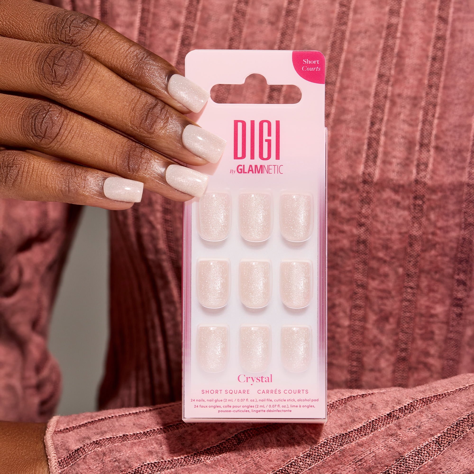 DIGI by Glamnetic Short Square Artificial Press-on Nails, Crystal, 24 Pieces