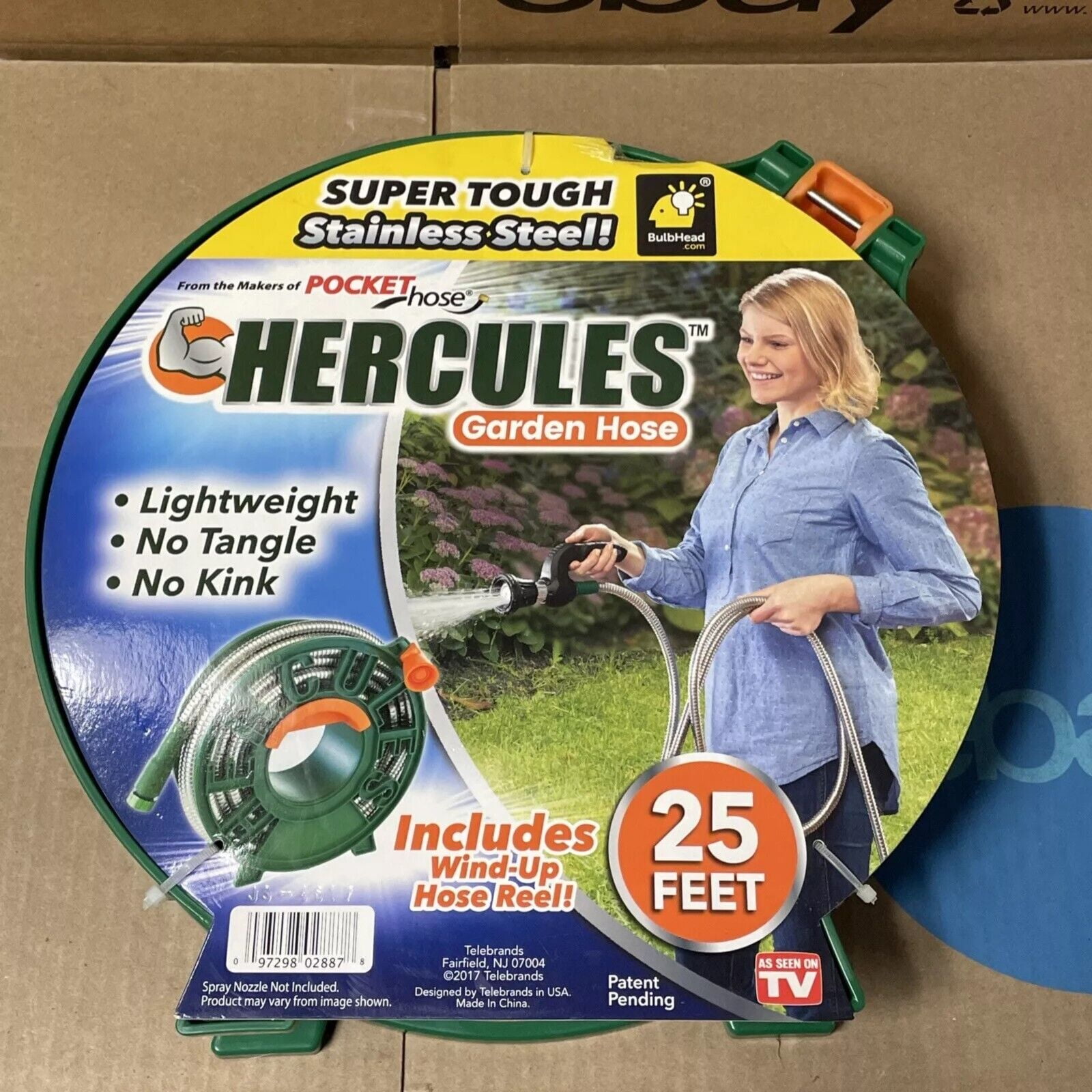 2 Pocket Hose 25 ft Hercules Garden Hose- Wind Up Reel Included- Stainless Steel