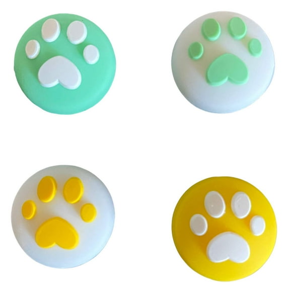 Green & Yellow 4Pcs Paw Silicone Thumb Grip Caps for Nintendo Switch