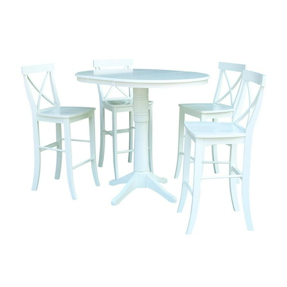 International Concepts 36" Round Bar Height Dining Table with 12" Leaf and 4 Stools