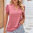 thumbnail image 2 of RYRJJ Chiffon Blouses for Women Dressy Casual Petal Short Sleeve Summer Notch V-Neck Tops Swiss Dot Business Work Shirts Watermelon Red S, 2 of 5