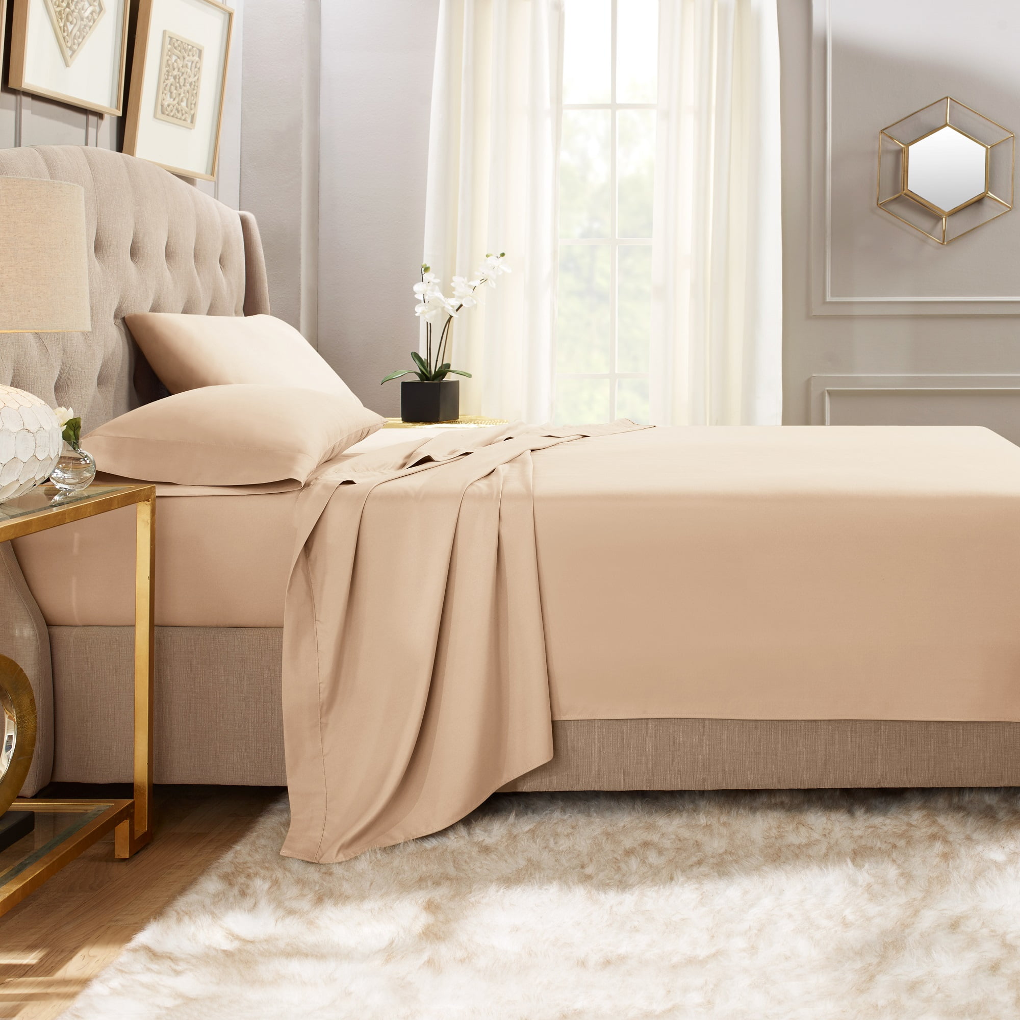 Hearth & Harbor Deep Pocket 4 Piece Solid Bed Sheet Set, 1800 Thread Count Microfiber Sheets, Full, Taupe S&