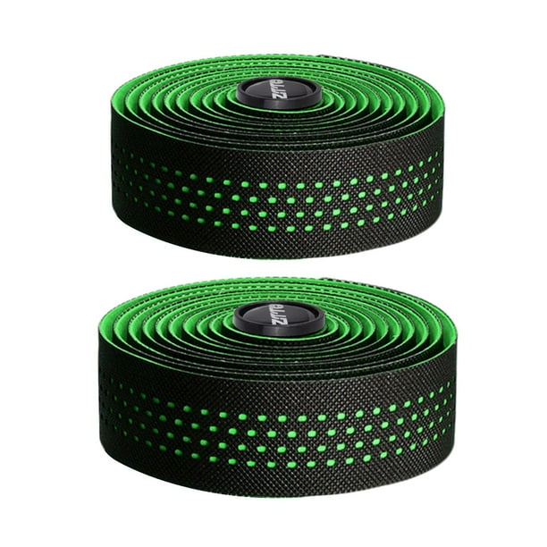 Cinta para manillar de bicicleta de carretera EVA PU, 2 unidades, antivibración, con 2 tapones Verde