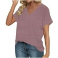 thumbnail image 4 of Womens Summer V-neck Tops Rolled Short Dolman Sleeve Tee Shirts Plain Tshirt Casual Fashion Clothes (XL, Purple-A), 4 of 6