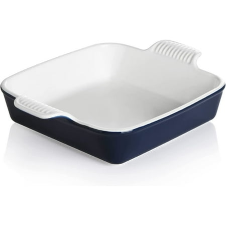 

SWEEJAR Ceramic Baking Dish 9 x 9 Cake Baking Pan for Brownie Porcelain Square Bakeware with Double Handle for Casserole Lasagna Family Dinner Navy