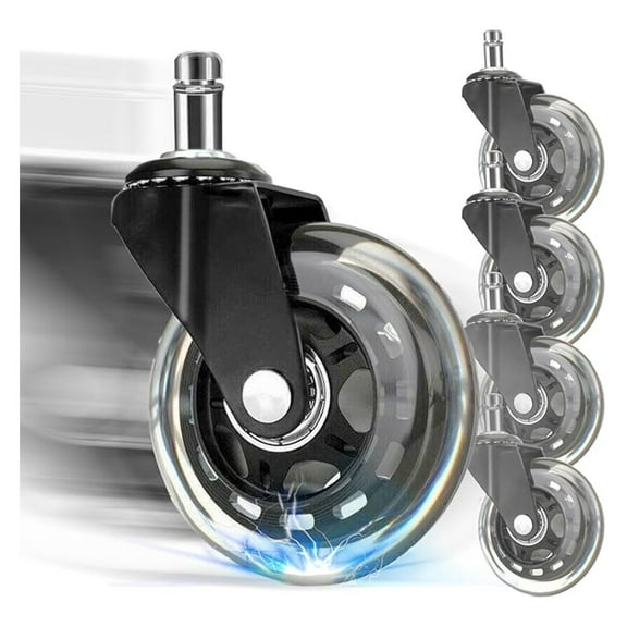 Office Chair Wheels Replacement Set of 5, Heavy Duty Casters for Hardwood Floors & Carpet, Universal 7/16x7/8 Inch, Silent Rolling Desk Chair Wheels