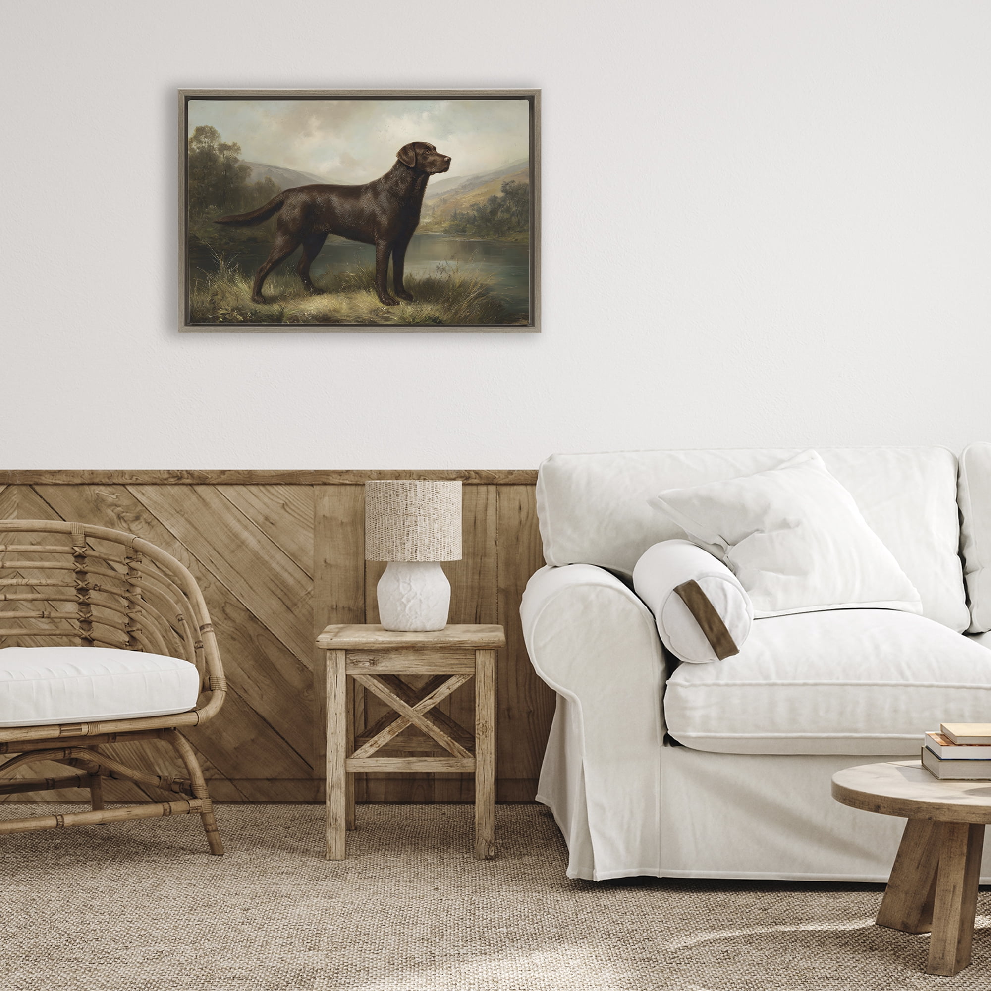 Stupell Industries On Alert Hunting Dog Brown Framed Floater Canvas Wall Art, design by Petal Prints Design