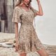thumbnail image 5 of Vestidos casuales de manga corta con estampado de vendaje con cuello en V de verano para mujer a la moda Fridja  bnh3808, 5 of 7