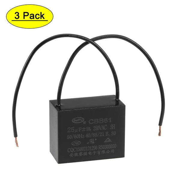 Uxcell 25uF 250V AC 2 Wires CBB61 Ceiling Fan Capacitors 3 Pack