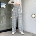 thumbnail image 1 of Pantalones a cuadros de seda de hielo Pantalones rectos verticales de verano para mujer Pantalones de pijama holgados de color rosa Pantalones anchos a cuadros de cintura alta y finos, 1 of 5
