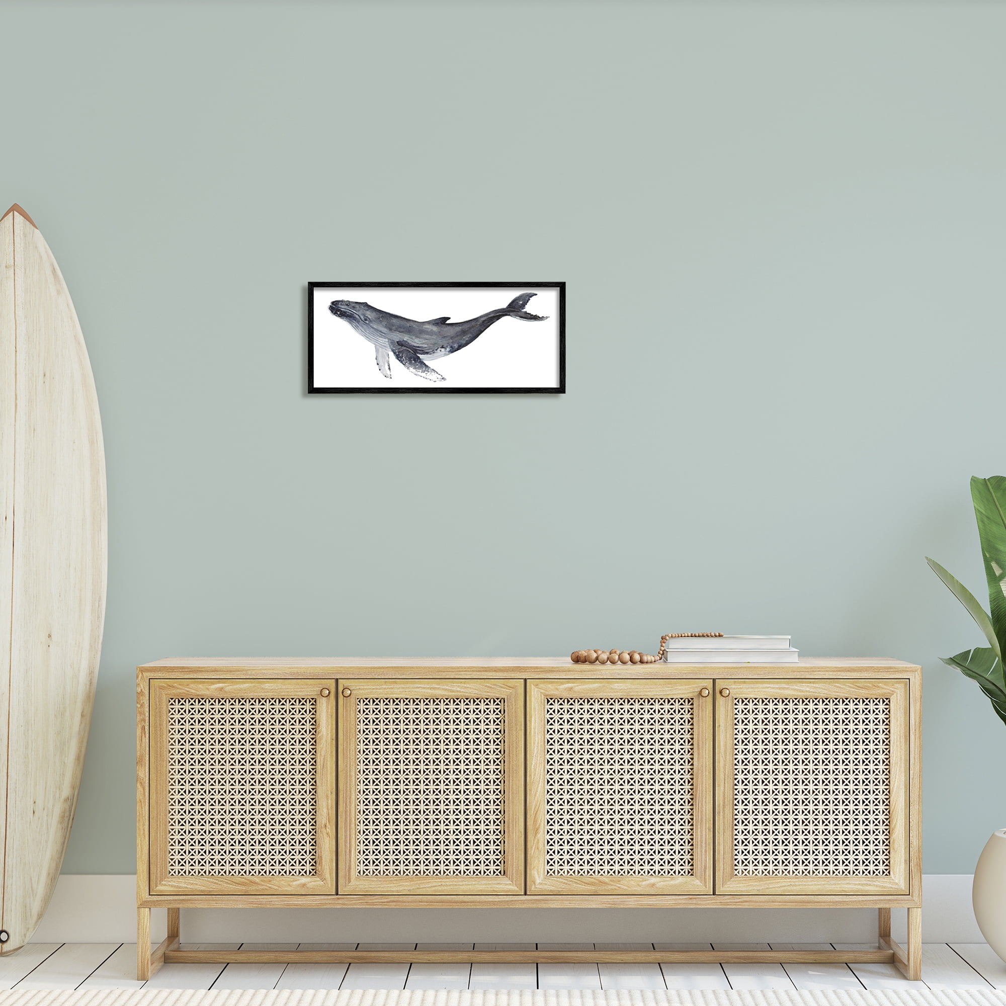 Stupell Industries Humpback Whale Watercolor Painting Aquatic Animal Portrait, 24 x 10,Design by Fox Hollow Studios