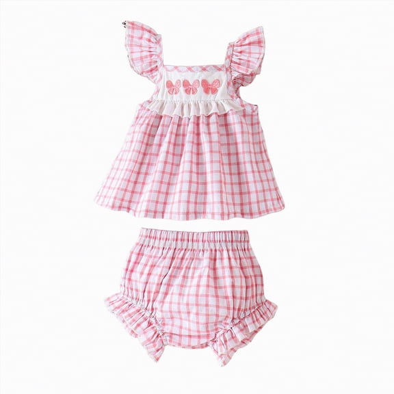 Ccpelsie Baby Girls Summer 2 Piece Outfit Sleeveless Puff Sleeve Top Elastic Waist Shorts Cute Set(A01-Pink,6-12 Months)