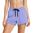 thumbnail image 2 of Cagogo Women's High Waisted Drawstring Shorts with Pockets Quick Dry Casual Loose Sport Shorts Summer Beach Work Lounge Athletic Shorts, Purple M, 2 of 6