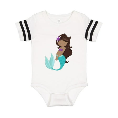 

Inktastic African American Mermaid Brown Hair Sea Star Gift Baby Girl Bodysuit