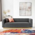 thumbnail image 2 of Tufted Sofa, Velvet, Dark Grey Gray, Modern Contemporary Urban Design, Living Lounge Room Hotel Lobby Hospitality, 2 of 9