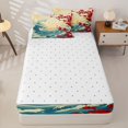 thumbnail image 4 of Castle Fairy Ukiyo-e Cherry Blossom Wave Zipper Full Size Comforter Sets with Fitted Sheet and 2 Pillowcases,Sunlit Vintage Ocean Art Zipper Bedding Set,Cream Blue,Reversible,4pcs, 4 of 6