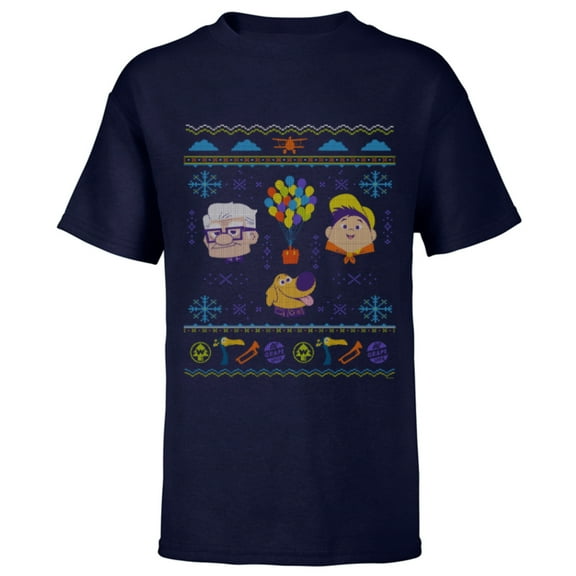 Disney PIXAR Up Ugly Christmas Sweater Holiday - Short Sleeve T-Shirt for Kids - Customized-Navy
