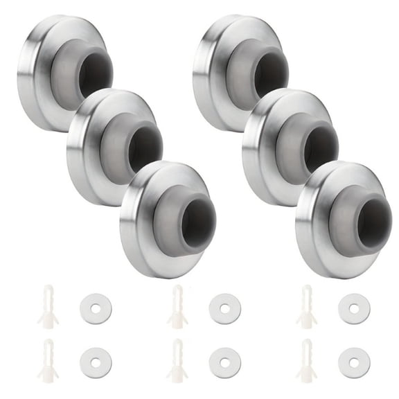 Concave Wall Door Bumper Stop 6 Pcs, Brushed Satin Nickel Stainless Steel Door Stoppers with Round Rubber Tips for Wall Protection