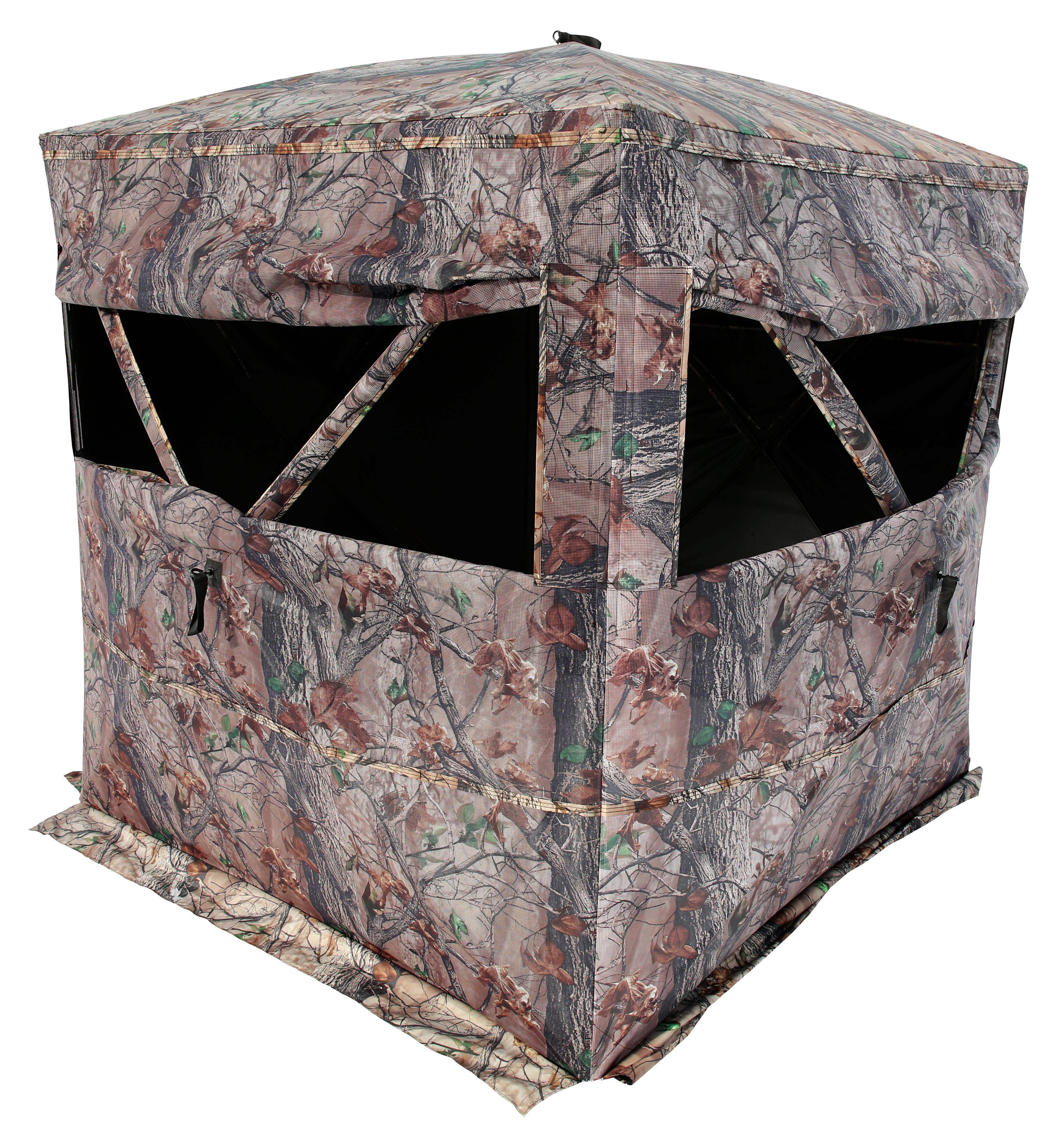 Muddy Outdoors Hunting Easy Set-Up Portable Concealable Black-Backed Water Resistant Epic Camo Prevue Ground Blind, 2 Person Blind
