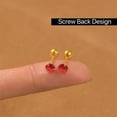 thumbnail image 3 of Women Small Red Round Diamond Stud Earrings, Hypoallergenic Stainless Steel Earrings 4mm, 3 of 4