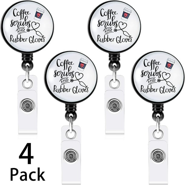 4 Pieces Coffee Scrubs and Rubber Gloves Badge Holder Nurse