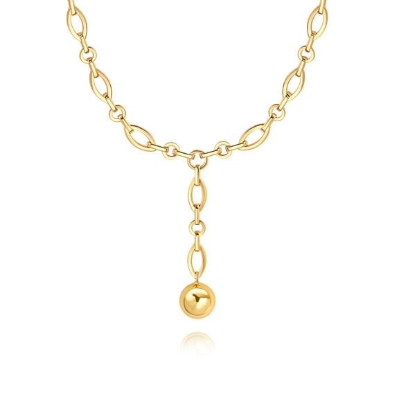 CANEVINKA Chunky Gold Plated Y Necklace for Women, Ball Drop lariat Necklace, Statement Necklace for Women Trendy