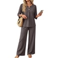thumbnail image 2 of Two Piece Sets for Women 3/4 Length Sleeve Lounge Sets Summer Fall Vacation Travel Outfits Fashion Clothing Brown XL, 2 of 6
