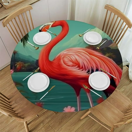

Autua Flamingo Palm Trees Flowers Round Table Cover with Stain Resistant and Washable 100% Polyester Tablecloth for Indoor Outdoor Kitchen Dining Wedding Parties 46 -50