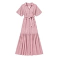 thumbnail image 5 of Xaqiouau Women Solid Color V Neck Short Sleeve Wrap Maxi Dress Waist Tie Front Slit Elegant Flowy Boho Chic Casual Vacation Daily Summer Dress Red L, 5 of 5