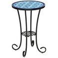 thumbnail image 2 of Teal Island Designs Modern Black Round Outdoor Accent Side Table 14" Wide Blue Star Mosaic Tabletop for Front Porch Patio Home House, 2 of 8