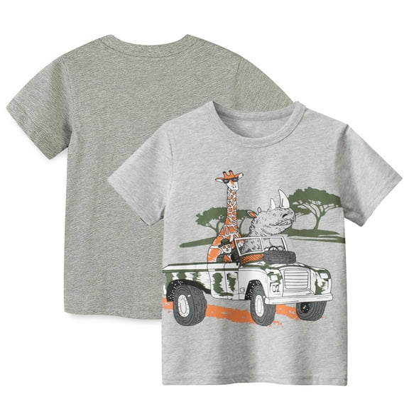 LYMAYTER 1-8Y Toddler Kids Baby Summer Cotton Tee Shirt for Boys Cartoon Short Sleeve Tees Shirts 100% Organic Cotton T-Shirt