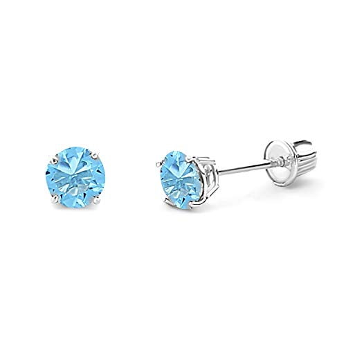 Wellingsale 14K White Gold Polished 4mm Round Birth CZ Cubic Zirconia Stone Solitaire Basket Style Prong Set Stud Earrings With Screw Back - December