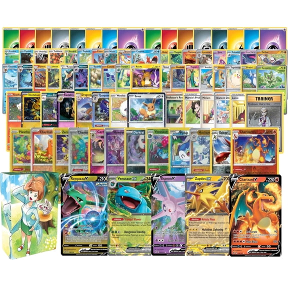 Paquete de cartas Pokémon surtidas con láminas y 5 cartas ultra raras
