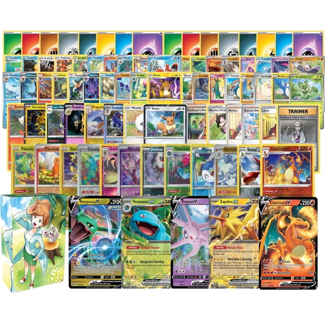 Paquete de cartas Pokémon surtidas con láminas y 5 cartas ultra raras