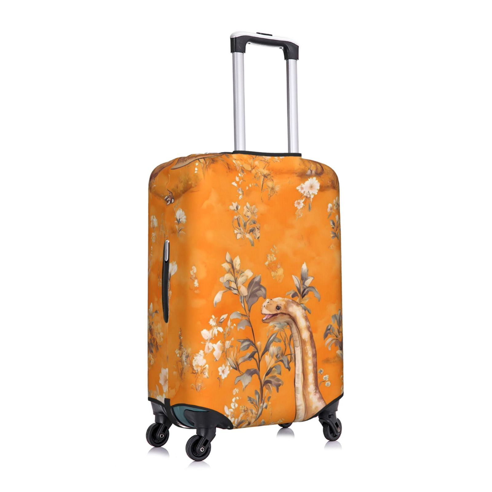 Washable Stretch Polyester Luggage Cover Fits 18-32 Inch Suitcases Ideal For Business And Travel Dinosaur On A Yellow Background