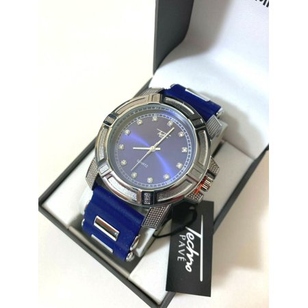 TECHNO PAVE MENS BULLET BAND WATCH WITH BLUE RUBBER BAND 7860-545