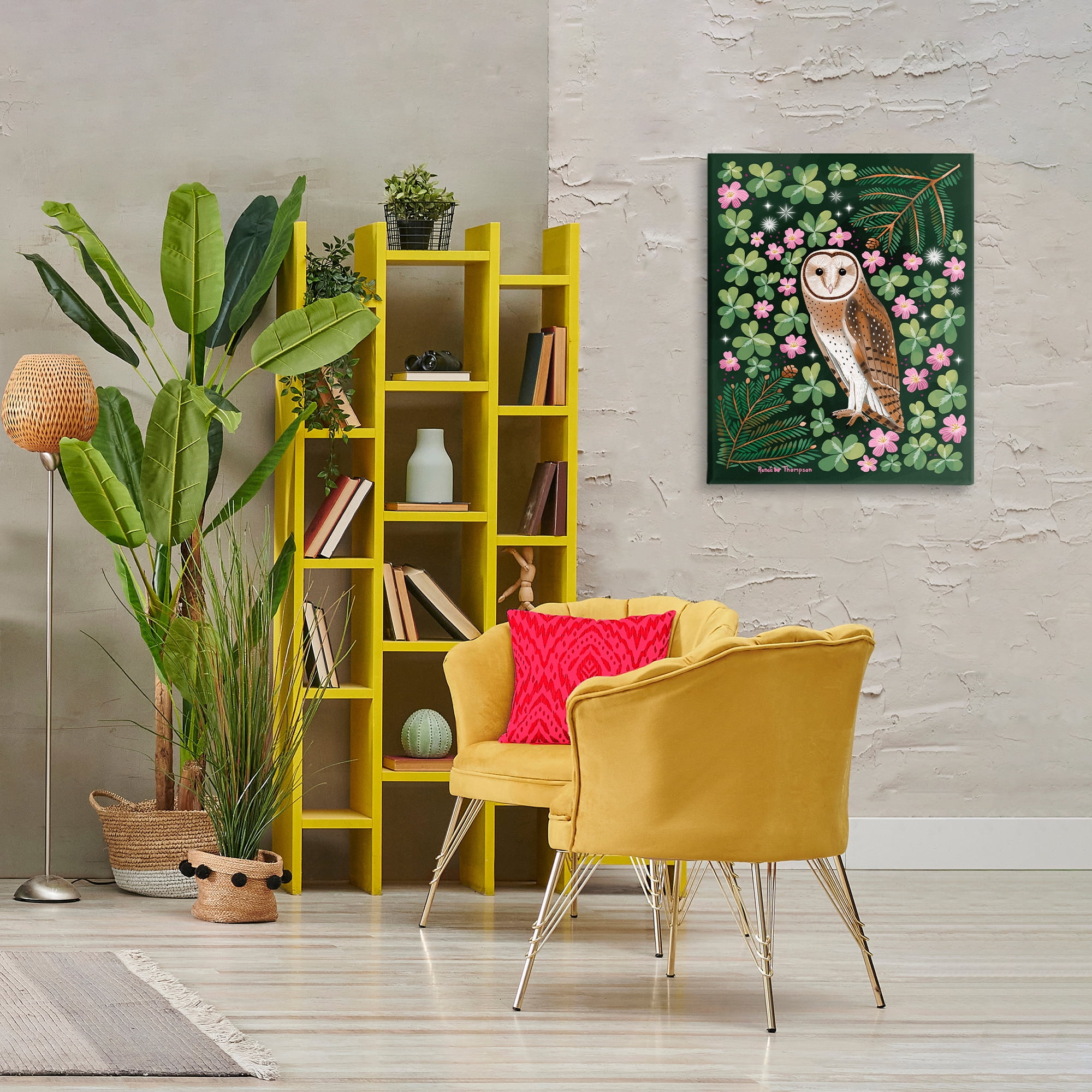 Stupell Industries Barn Owl & Botanicals Animals Painting Wrapped Canvas Art Print Wall Art, 24 x 30