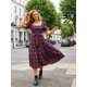 thumbnail image 5 of Vestido de mujer de otoño con estampado a cuadros, mangas abullonadas, escote cuadrado, corpiño ajustado y corte en A fluido., 5 of 8