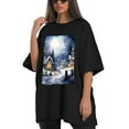 thumbnail image 4 of Plus Size Shirt for Women Black Tops for Women Short Sleeves Shirt for Women Vintage Village At Night3 T Shirt Crewneck Shirt for Women XL, 4 of 5