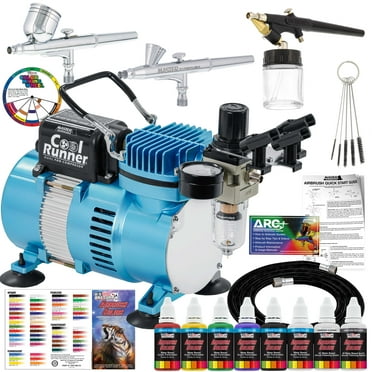 Master Airbrush Professional 3 Airbrush System with Powerful Cool Runner Dual Fan Compressor, 6 Color Primary Paint Set