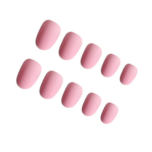 Vogacara 24 piezas de uñas postizas de ataúd esmerilado de cabeza redonda pequeña DIY uñas acrílicas de personalidad exquisita única Artificial Juegos de manicura 6 rosa Vogacara CE011423-06