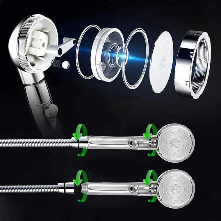 Chrome High Pressure Handheld Shower Head with ON/OFF Pause Switch, 3 Spray Modes Shower Wand with Shut Off Button, Removable Camper Shower Head with Hose and Adjustable Angle Bracket