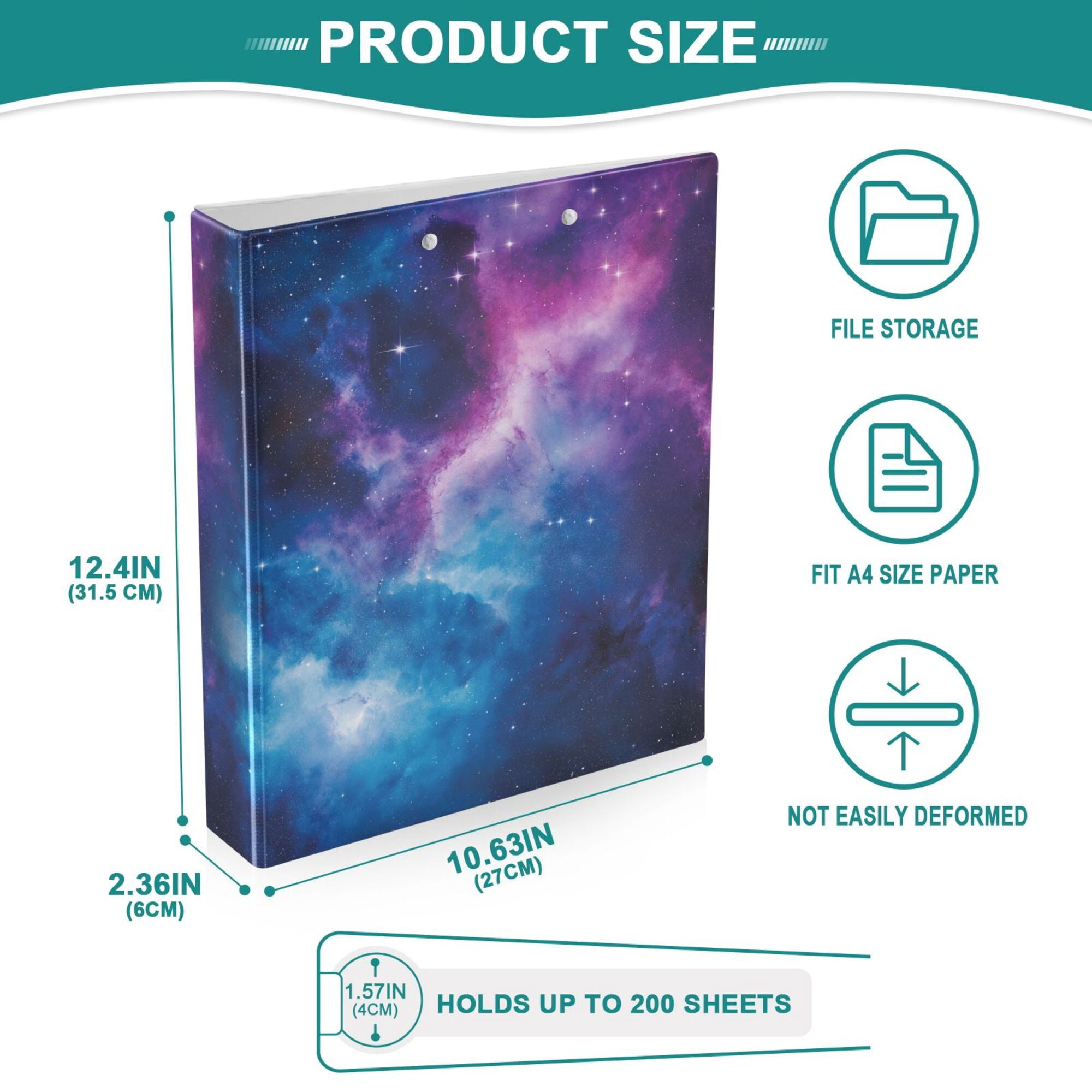 FORMRS 3 Ring Binder with Pockets 1.5" D-Rings Clip Board 200 Sheets Capacity, Galaxy Pattern