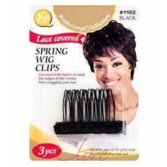 Qfitt Lace Covered Spring Wig Clips 3pcs (1102 Black)